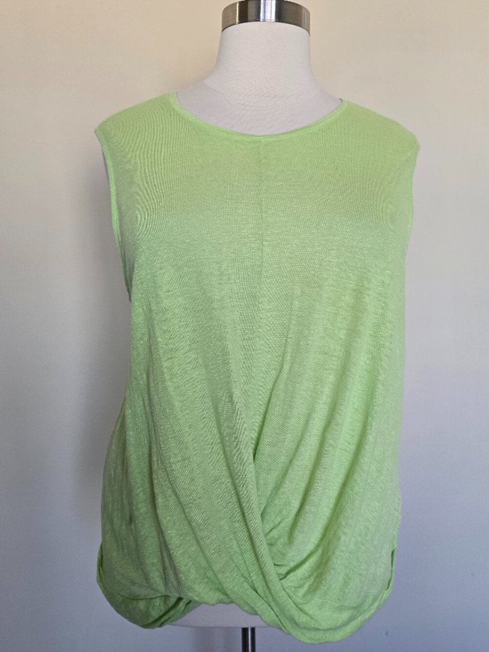 J Jill Love Linen Plus Size 3X Light Lime Green 100% Linen Twist Front Tank Top